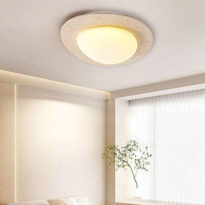 Contemporary Nordic Travertine Plastic Cobblestone Elliptical LED Flush Mount Ceiling Light For Living Room