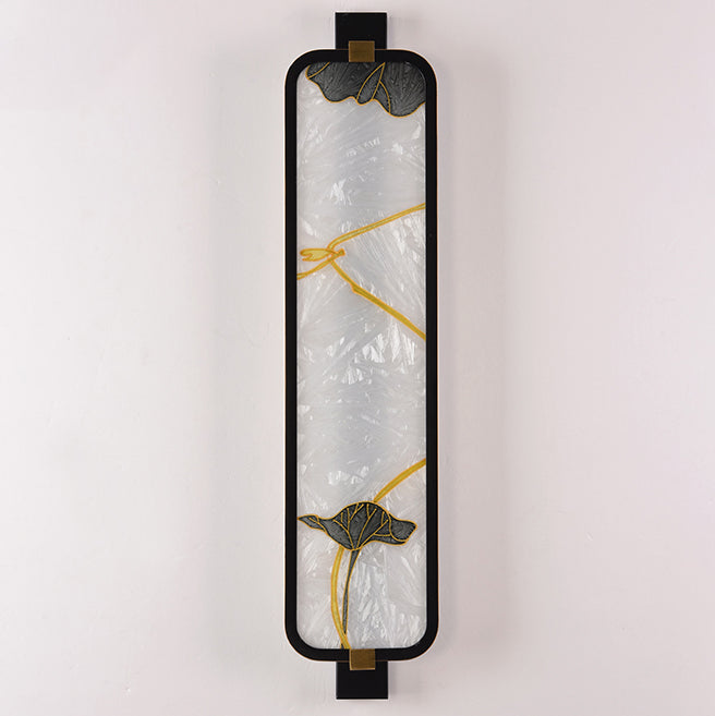 Traditional Chinese Iron Brass Glass Rectangular Enamel Carving LED Wall Sconce Lamp For Bedside