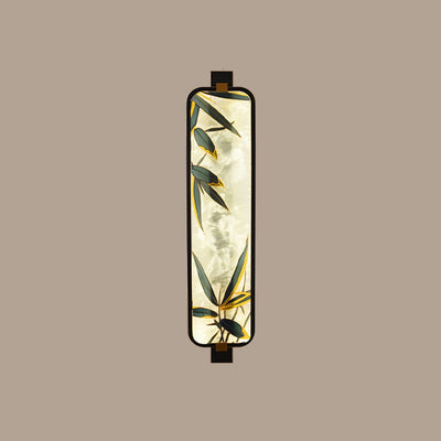 Traditional Chinese Iron Brass Glass Rectangular Enamel Carving LED Wall Sconce Lamp For Bedside