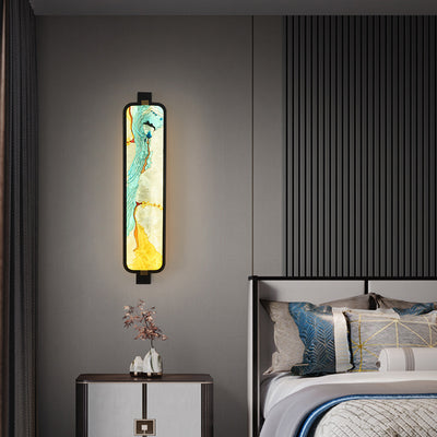 Traditional Chinese Iron Brass Glass Rectangular Enamel Carving LED Wall Sconce Lamp For Bedside