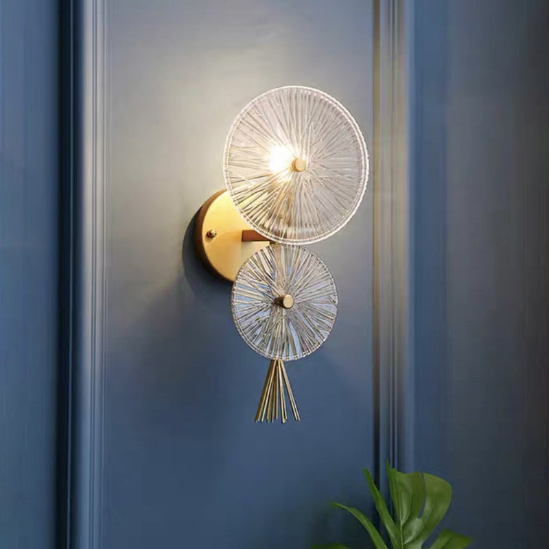 Modern Mid-century Iron Glass Round Streak 1-Light Wall Sconce Lamp For Living Room