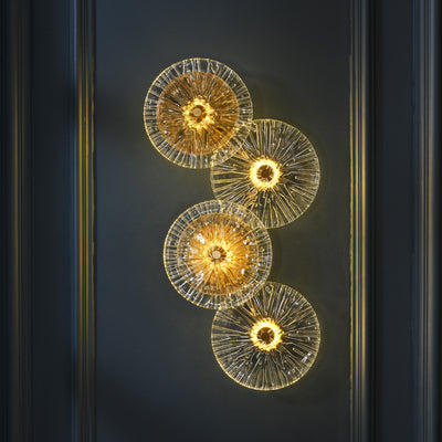 Modern Mid-century Iron Glass Round Streak Lotus Leaf LED Wall Sconce Lamp For Living Room