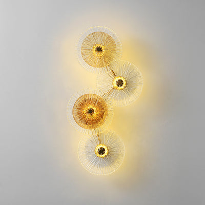 Modern Mid-century Iron Glass Round Streak Lotus Leaf LED Wall Sconce Lamp For Living Room