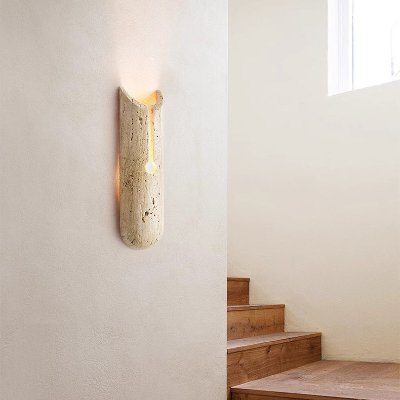 Traditional Japanese Natural Travertine Elliptical 1-Light Wall Sconce Lamp For Hallway