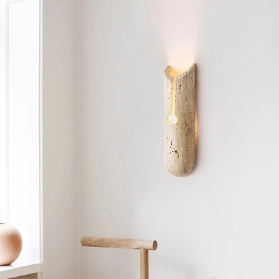 Traditional Japanese Natural Travertine Elliptical 1-Light Wall Sconce Lamp For Hallway