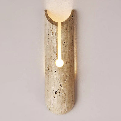 Traditional Japanese Natural Travertine Elliptical 1-Light Wall Sconce Lamp For Hallway