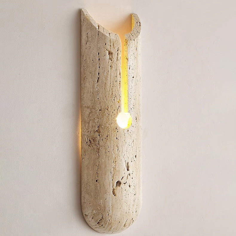 Traditional Japanese Natural Travertine Elliptical 1-Light Wall Sconce Lamp For Hallway