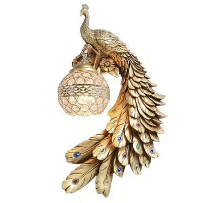 Traditional European Resin Crystal Peacock Ball 1-Light Wall Sconce Lamp For Hallway