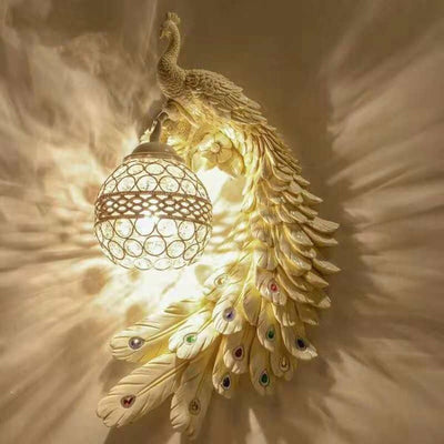 Traditional European Resin Crystal Peacock Ball 1-Light Wall Sconce Lamp For Hallway