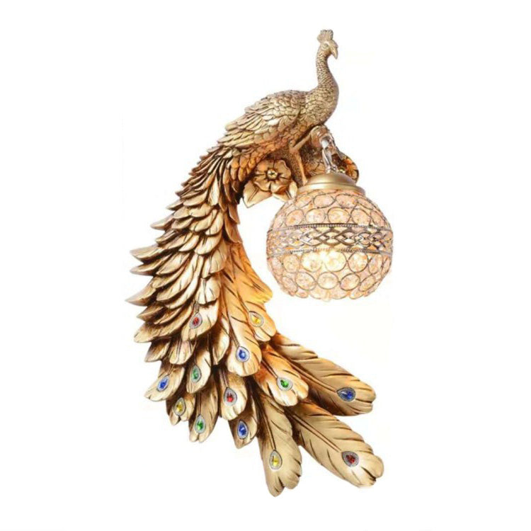 Traditional European Resin Crystal Peacock Ball 1-Light Wall Sconce Lamp For Hallway