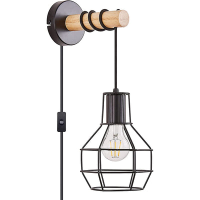 Contemporary Industrial Metal Wood Cage Grenade 1-Light Wall Sconce Lamp For Kitchen