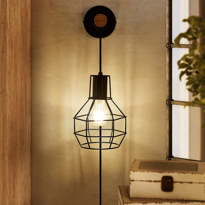 Contemporary Industrial Metal Wood Cage Grenade 1-Light Wall Sconce Lamp For Kitchen