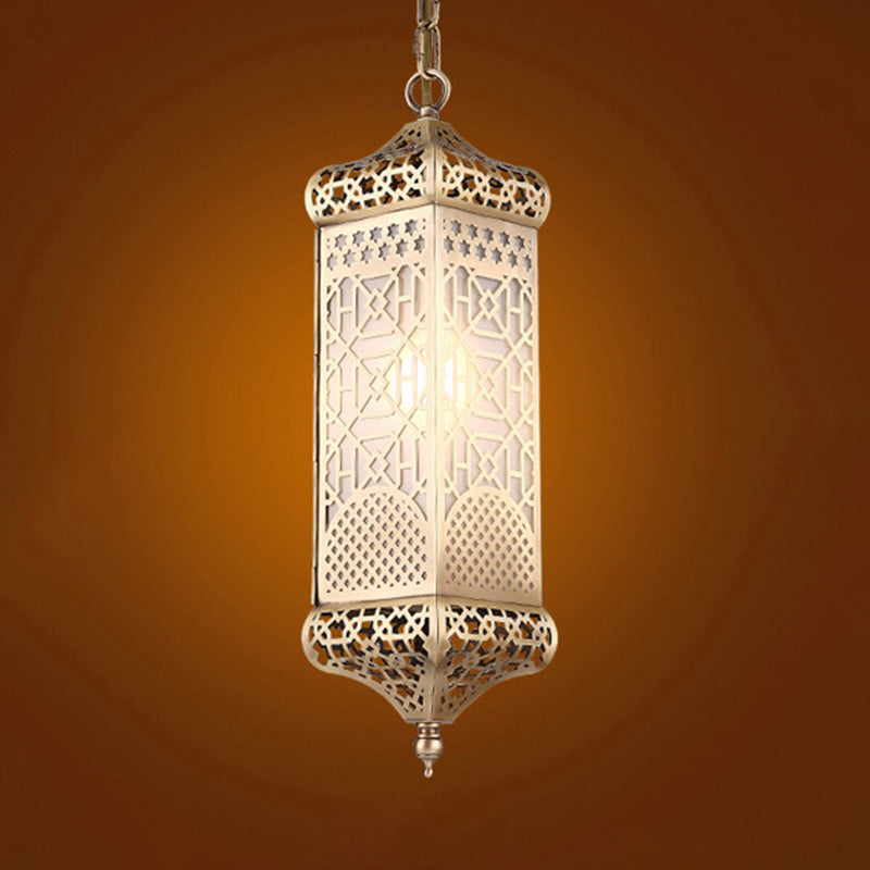 Contemporary Boho Copper Glass Cylinder Hollowed Carved 1-Light Pendant Light For Dining Room