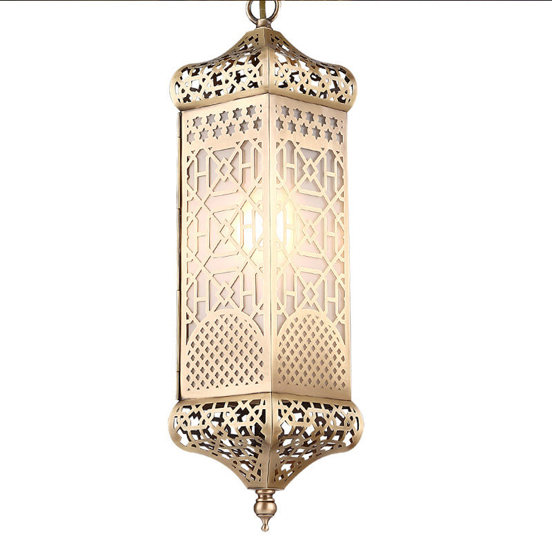 Contemporary Boho Copper Glass Cylinder Hollowed Carved 1-Light Pendant Light For Dining Room