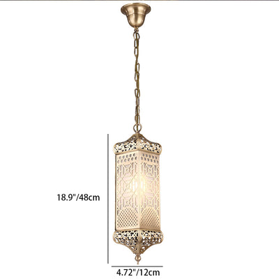 Contemporary Boho Copper Glass Cylinder Hollowed Carved 1-Light Pendant Light For Dining Room