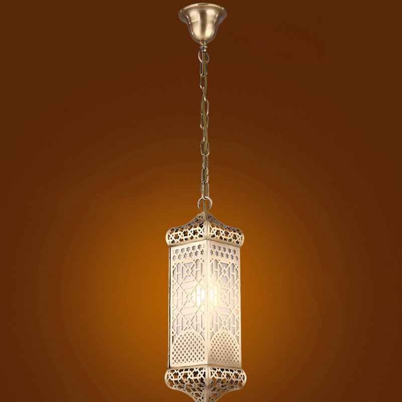 Contemporary Boho Copper Glass Cylinder Hollowed Carved 1-Light Pendant Light For Dining Room