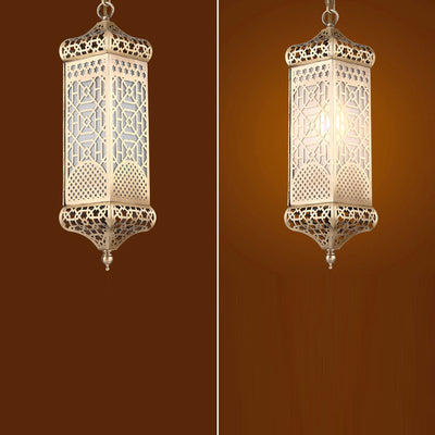 Contemporary Boho Copper Glass Cylinder Hollowed Carved 1-Light Pendant Light For Dining Room