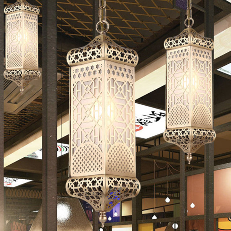 Contemporary Boho Copper Glass Cylinder Hollowed Carved 1-Light Pendant Light For Dining Room