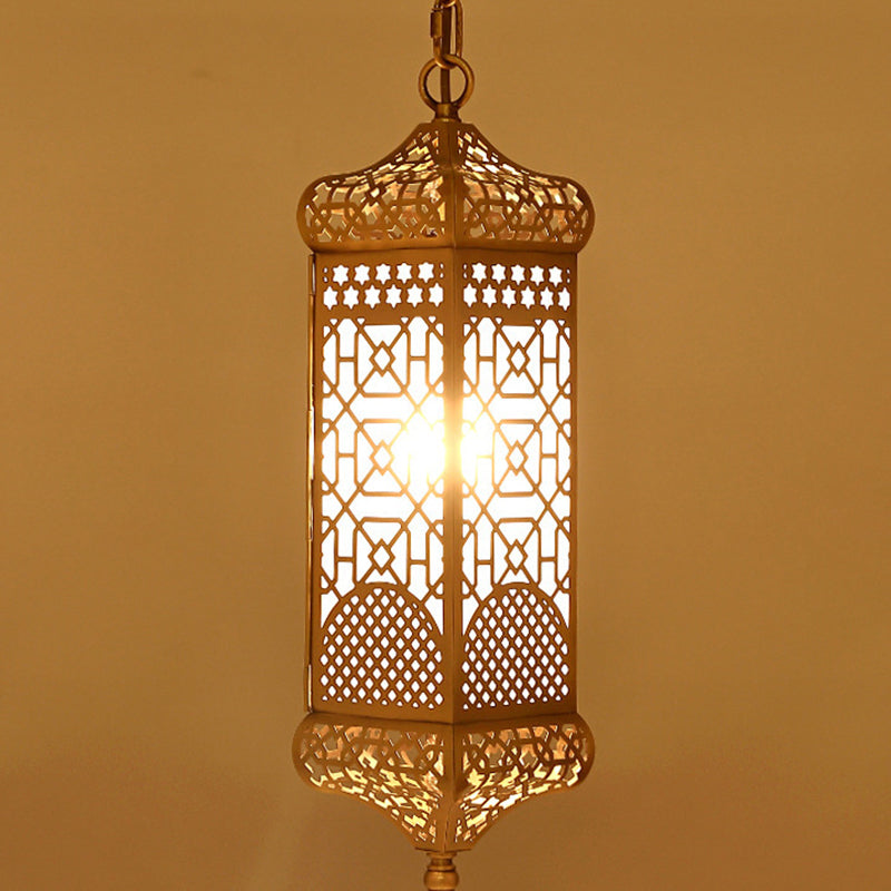 Contemporary Boho Copper Glass Cylinder Hollowed Carved 1-Light Pendant Light For Dining Room