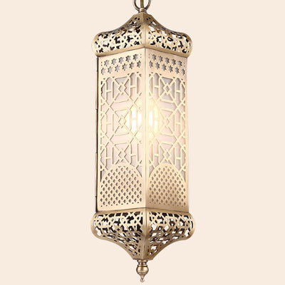 Contemporary Boho Copper Glass Cylinder Hollowed Carved 1-Light Pendant Light For Dining Room