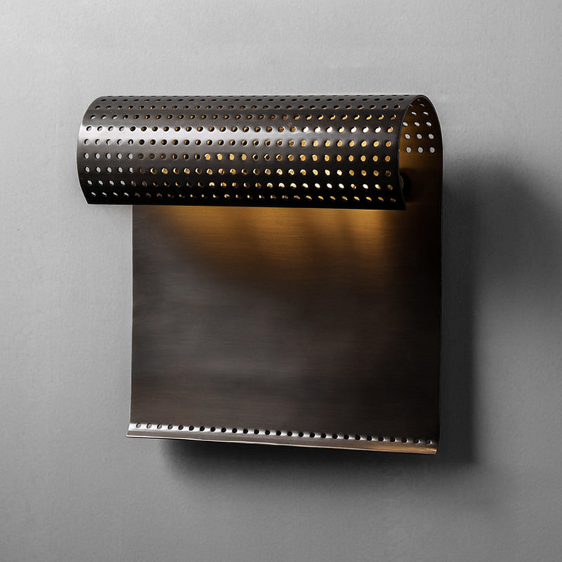 Contemporary Industrial Copper Rectangular Rolled Edge 1-Light Wall Sconce Lamp For Dining Room