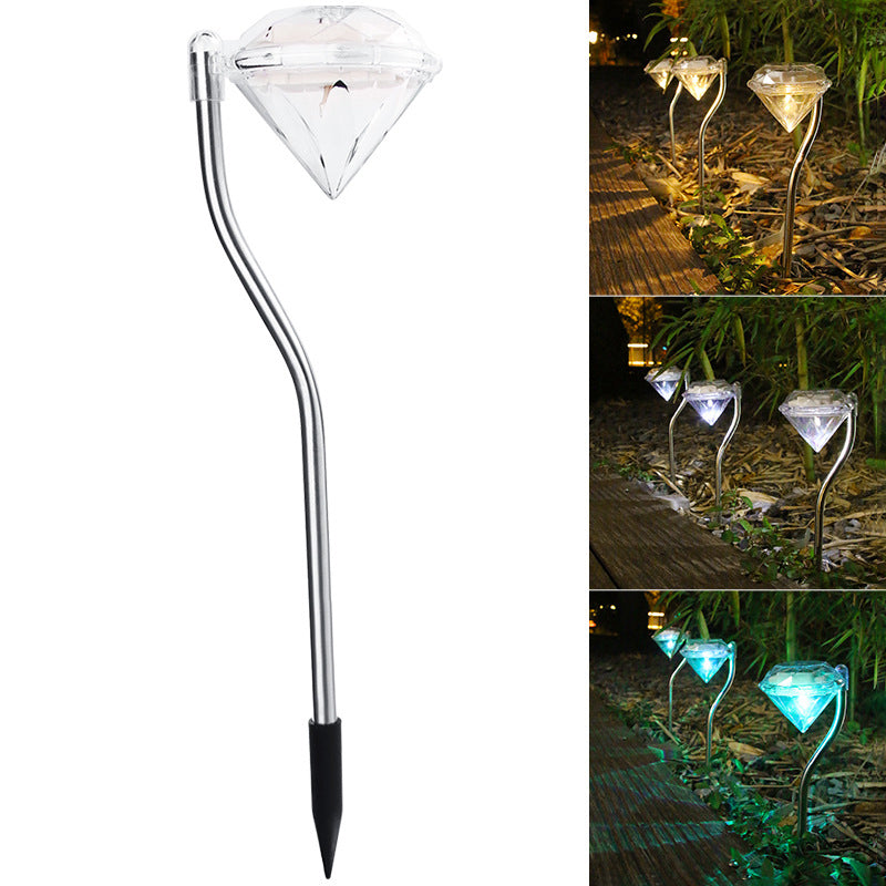 Modern Art Deco Solar Waterproof Diamond Bent Rod ABS Acrylic Stainless Steel LED Landscape Lighting Outdoor Light For Garden