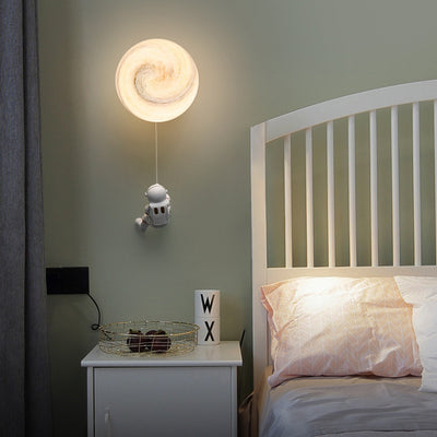 Contemporary Nordic Kids Resin Glass Ball Astronaut Lunar Planet 1-Light Wall Sconce Lamp For Bedside