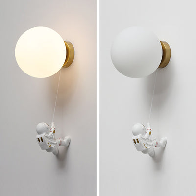 Contemporary Nordic Kids Resin Glass Ball Astronaut Lunar Planet 1-Light Wall Sconce Lamp For Bedside