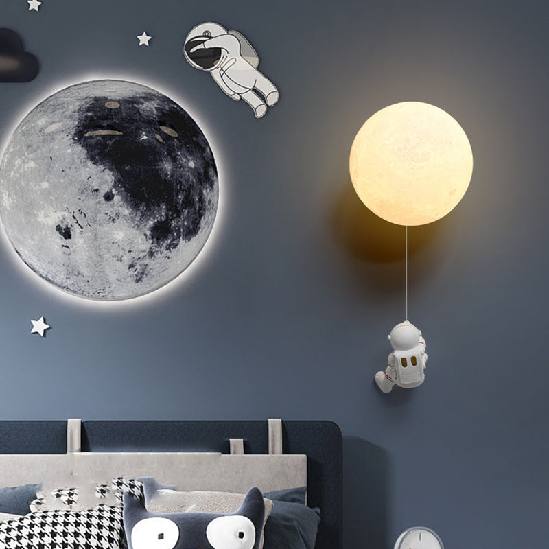 Contemporary Nordic Kids Resin Glass Ball Astronaut Lunar Planet 1-Light Wall Sconce Lamp For Bedside