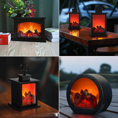 Contemporary Retro ABS Simulated Flame Fireplace Round Battery Rectangular LED Table Lamp For Living Room