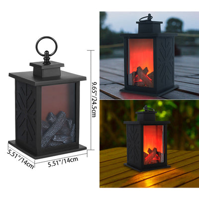 Contemporary Retro ABS Simulated Flame Fireplace Round Battery Rectangular LED Table Lamp For Living Room