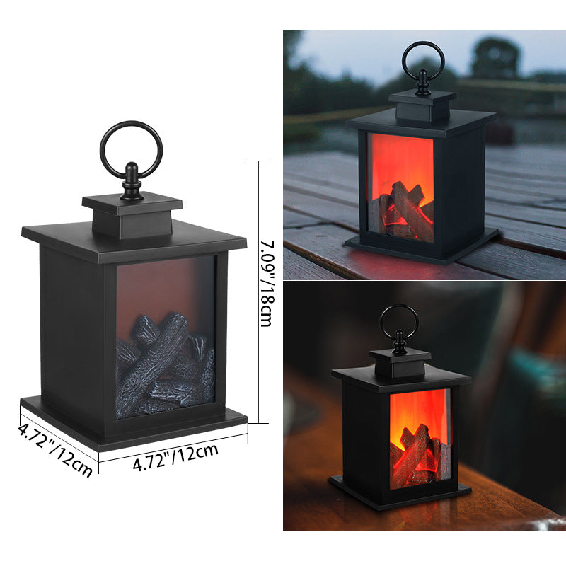 Contemporary Retro ABS Simulated Flame Fireplace Round Battery Rectangular LED Table Lamp For Living Room