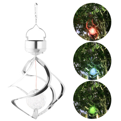 Modern Art Deco Solar Waterproof Ball Wind Chime Hollowed ABS Acrylic Stainless Steel LED Landscape Lighting Outdoor Light For Garden