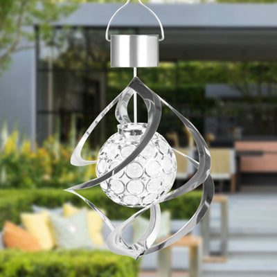 Modern Art Deco Solar Waterproof Ball Wind Chime Hollowed ABS Acrylic Stainless Steel LED Landscape Lighting Outdoor Light For Garden