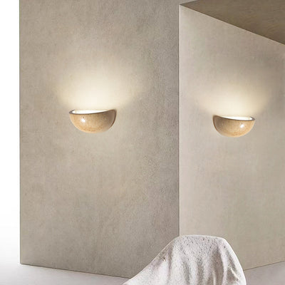 Traditional Japanese Travertine Semicircular Arch 1-Light Wall Sconce Lamp For Bedside