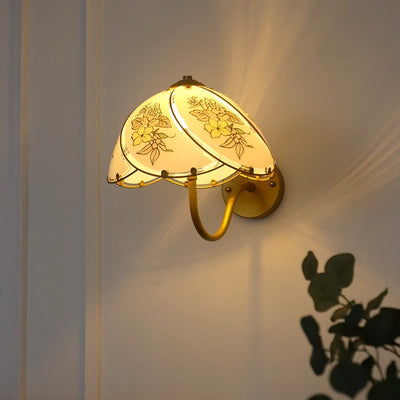 Traditional French Metal Glass Dome Umbellate Flower 1-Light Wall Sconce Lamp For Bedroom