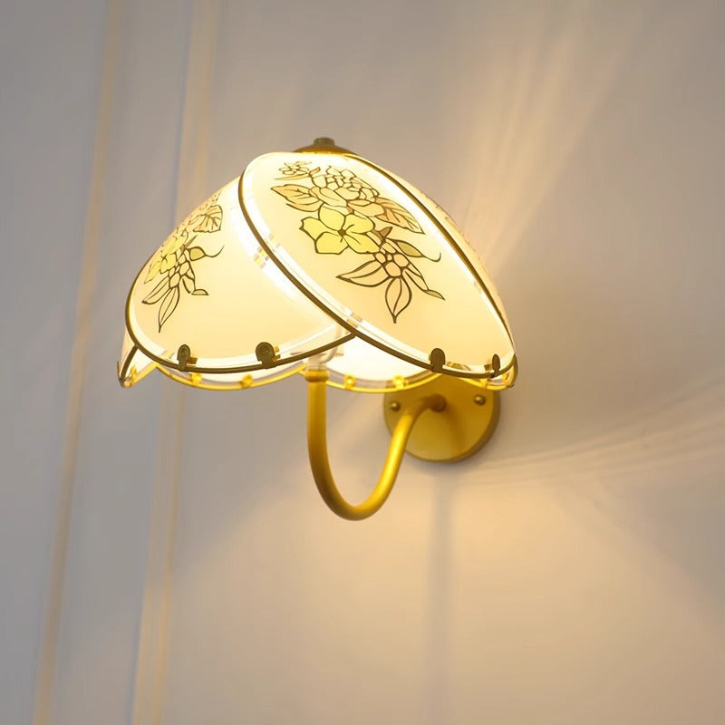 Traditional French Metal Glass Dome Umbellate Flower 1-Light Wall Sconce Lamp For Bedroom