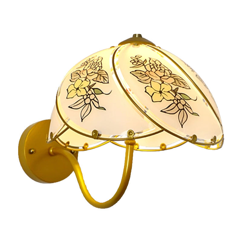 Traditional French Metal Glass Dome Umbellate Flower 1-Light Wall Sconce Lamp For Bedroom