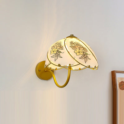 Traditional French Metal Glass Dome Umbellate Flower 1-Light Wall Sconce Lamp For Bedroom