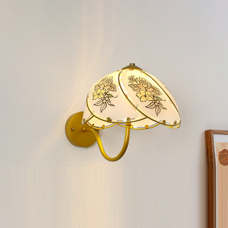 Traditional French Metal Glass Dome Umbellate Flower 1-Light Wall Sconce Lamp For Bedroom