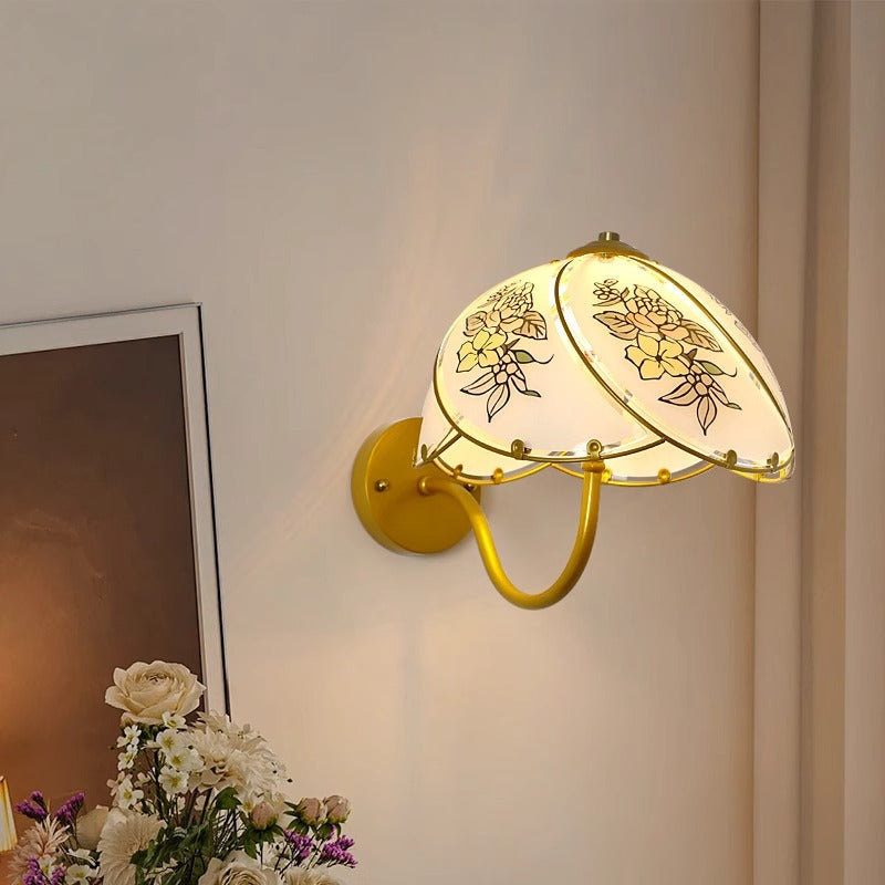 Traditional French Metal Glass Dome Umbellate Flower 1-Light Wall Sconce Lamp For Bedroom