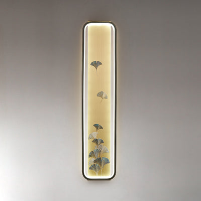 Traditional Chinese Copper Enamel Rectangular Hand Painted Lotus Bamboo Leaf Ginkgo Biloba LED Wall Sconce Lamp For Bedside