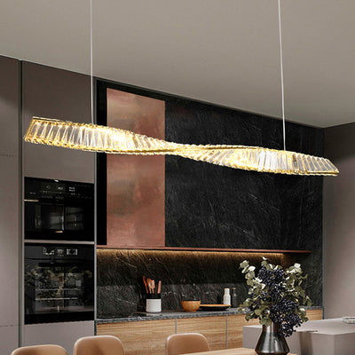 Modern Luxury Crystal Iron Strip Wave LED Chandeliers Island Light For Dining Room