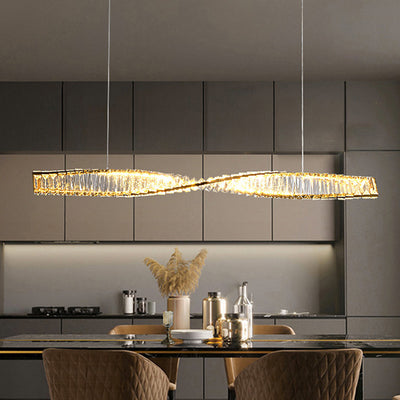 Modern Luxury Crystal Iron Strip Wave LED Chandeliers Island Light For Dining Room