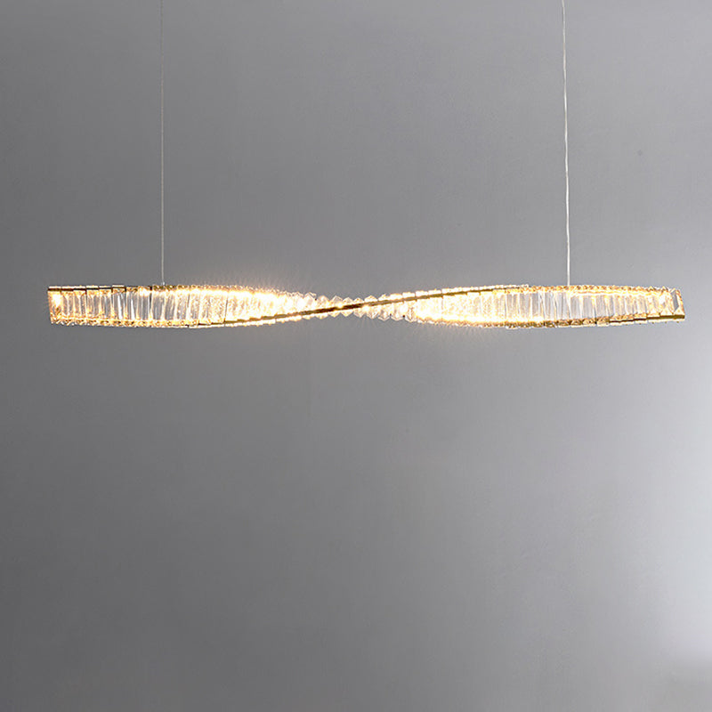 Modern Luxury Crystal Iron Strip Wave LED Chandeliers Island Light For Dining Room