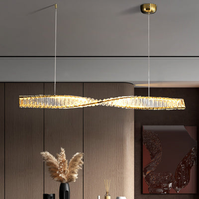 Modern Luxury Crystal Iron Strip Wave LED Chandeliers Island Light For Dining Room