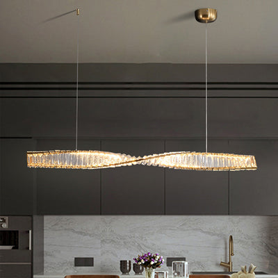 Modern Luxury Crystal Iron Strip Wave LED Chandeliers Island Light For Dining Room