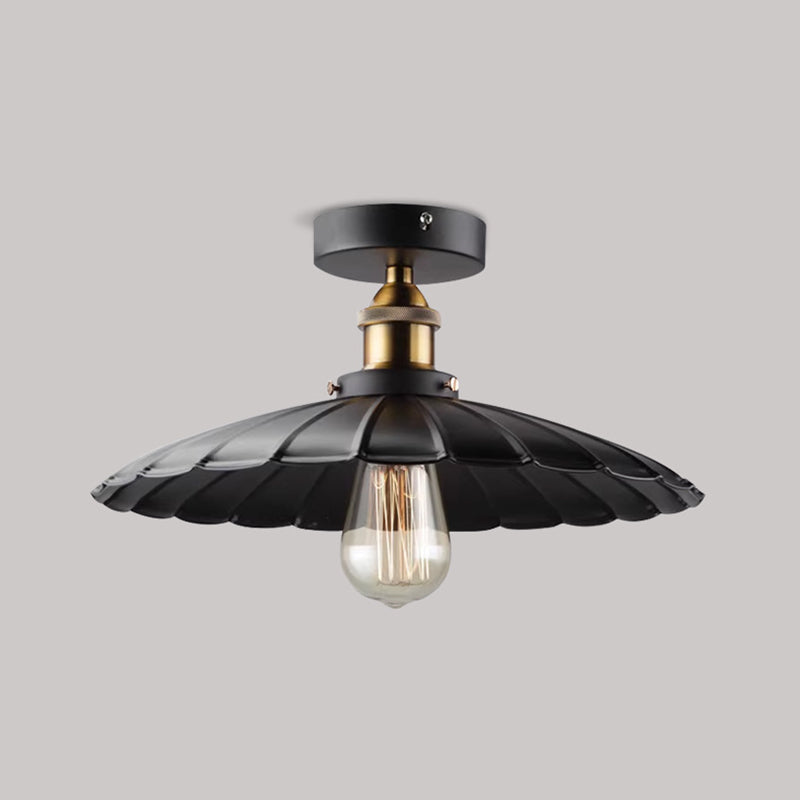 Contemporary Retro Iron Glass Cone Umbrella 1-Light Semi-Flush Mount Ceiling Light For Hallway