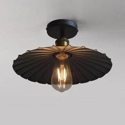 Contemporary Retro Iron Glass Cone Umbrella 1-Light Semi-Flush Mount Ceiling Light For Hallway