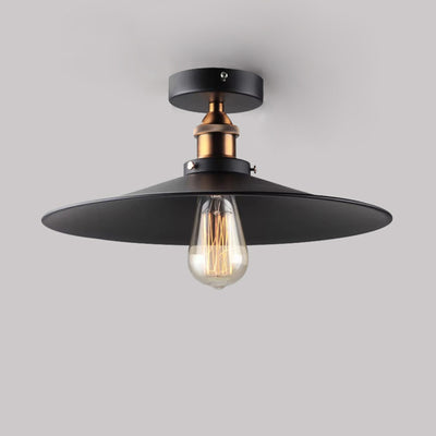 Contemporary Retro Iron Glass Cone Umbrella 1-Light Semi-Flush Mount Ceiling Light For Hallway